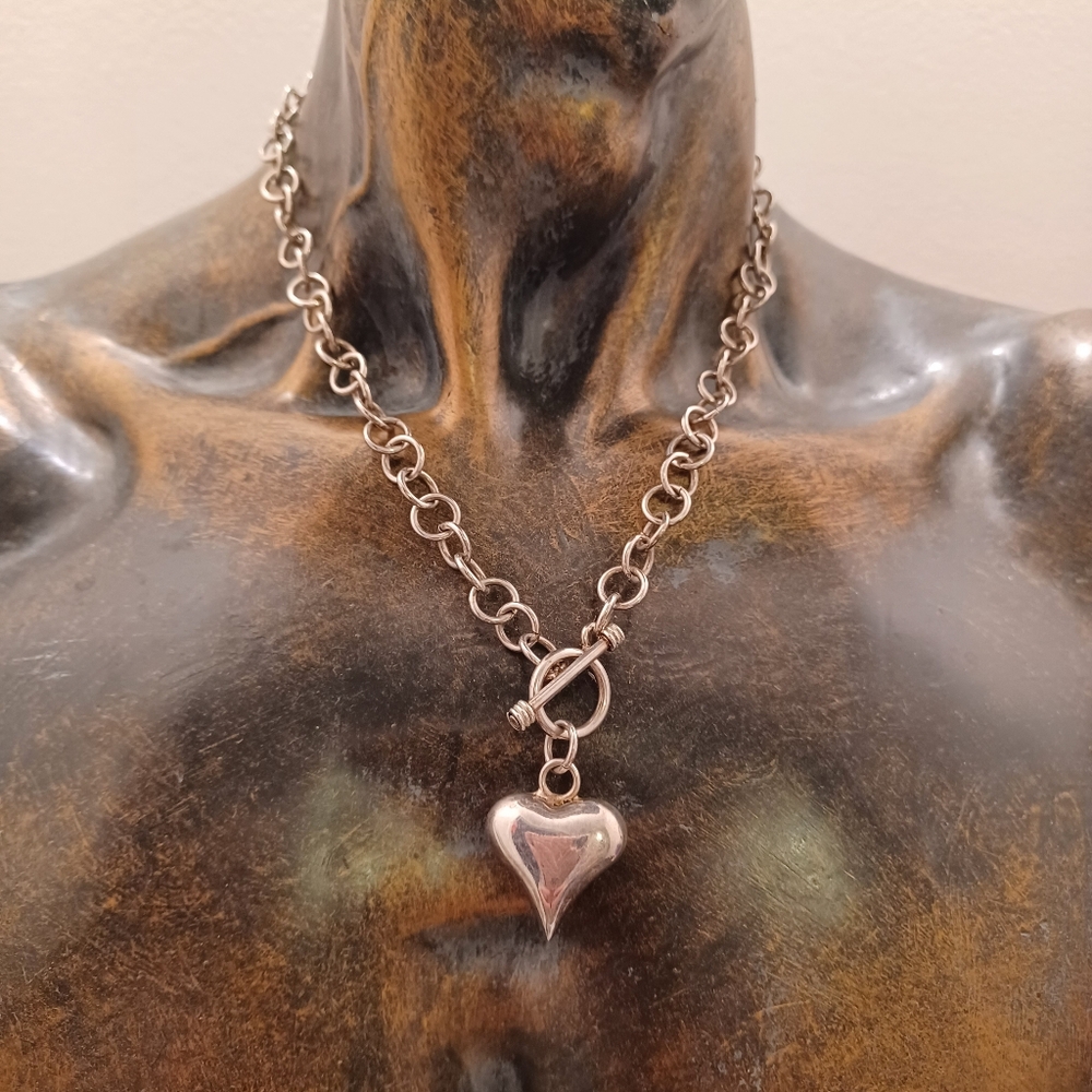 Sterling Silver Heart Toggle Necklace - Silver